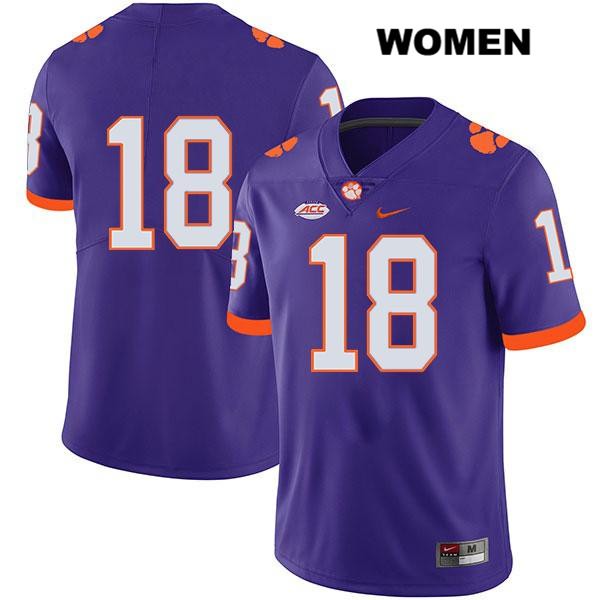 Women's Clemson Tigers #18 T.J. Chase Stitched Purple Legend Authentic Nike No Name NCAA College Football Jersey WGZ5046LS